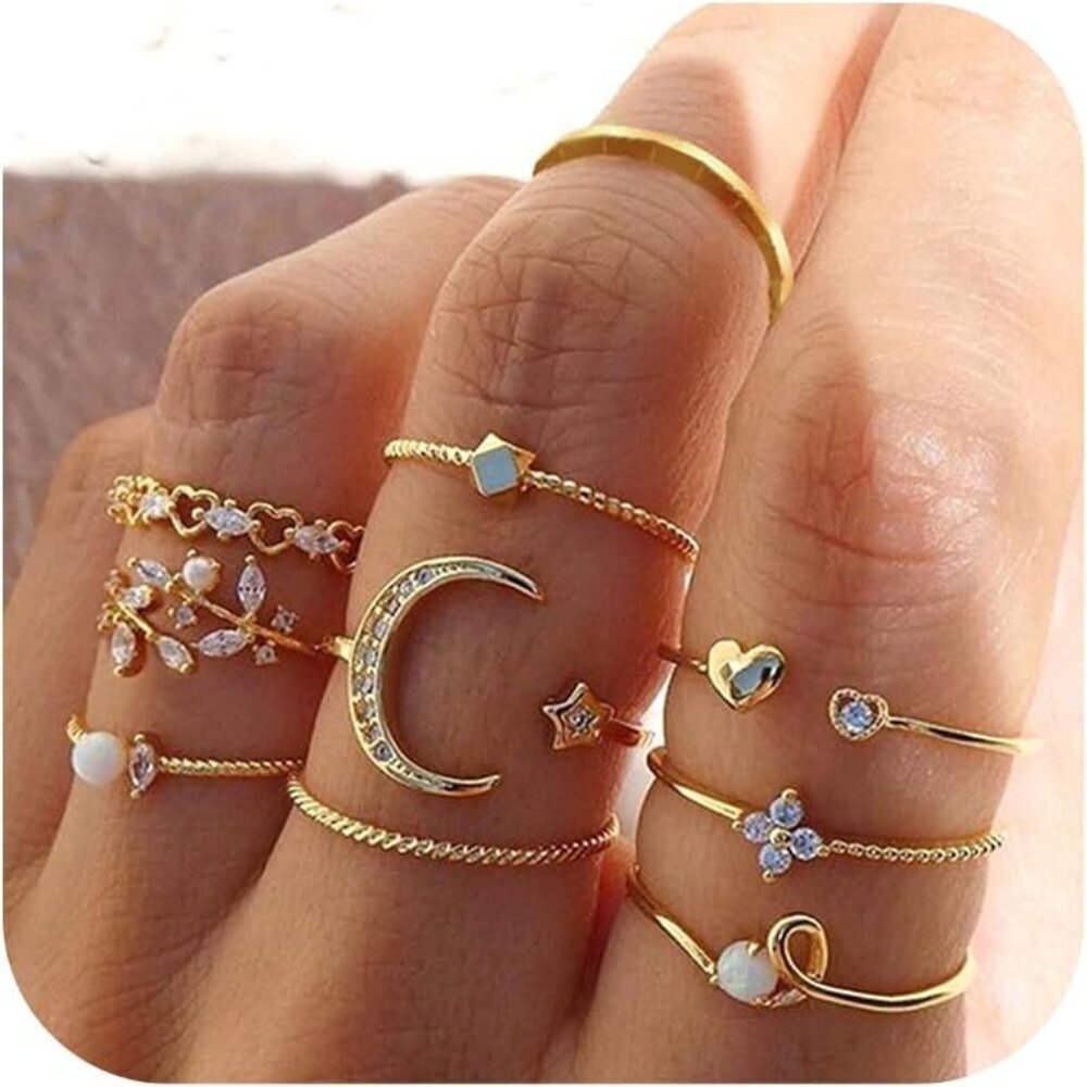 Gold Stackable Rings for Women Gifts Trendy Stuff Simple Star Moon Heart Knuckle